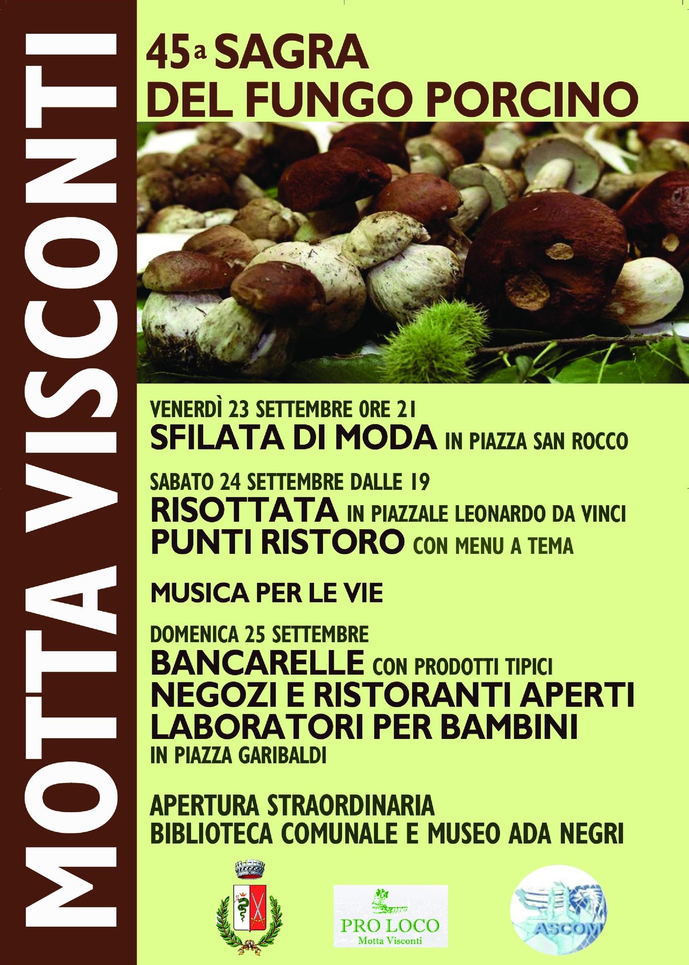 Motta Visconti: la 45esima Sagra del Fungo Porcino dal 23 al 25 settembre